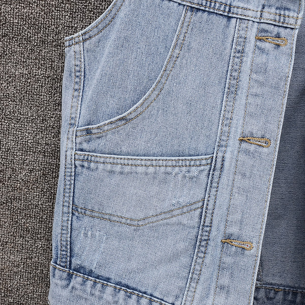 Ženski traper prsluk sa gumbima na leđima - plava boja