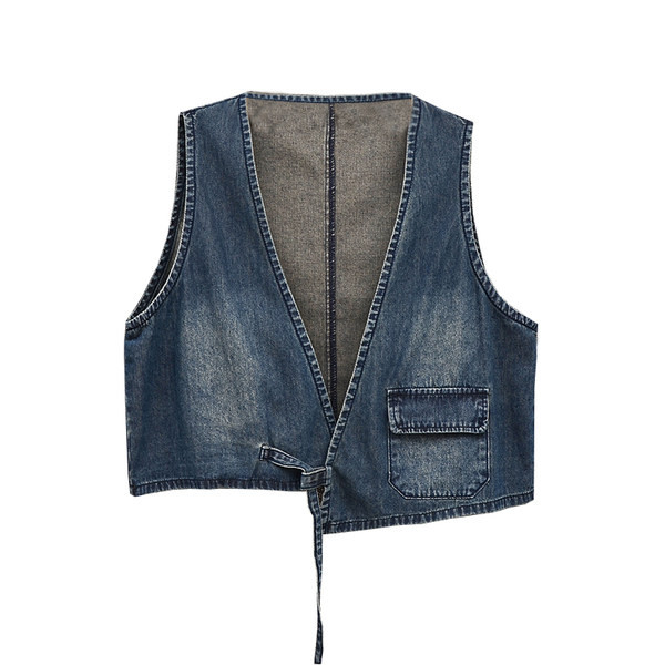 Kratki ženski traper prsluk sa špic izrezom