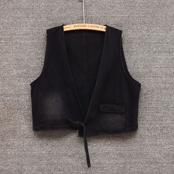 Kratki ženski traper prsluk sa špic izrezom