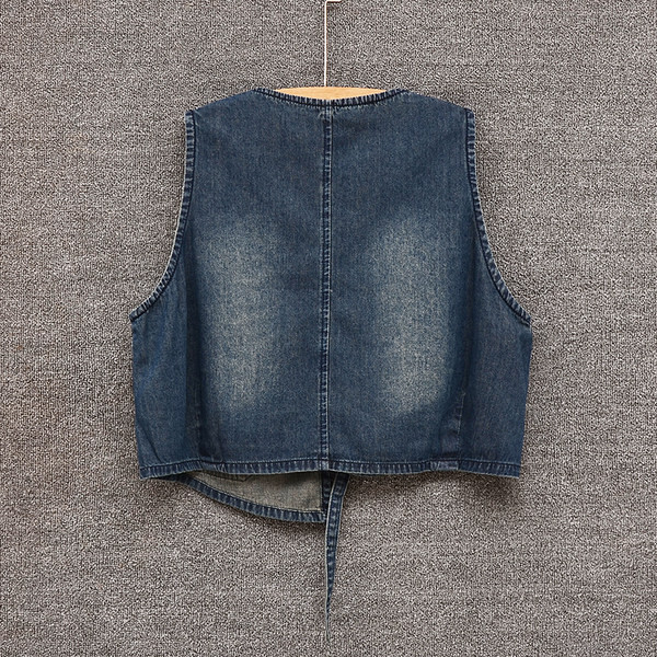 Kratki ženski traper prsluk sa špic izrezom