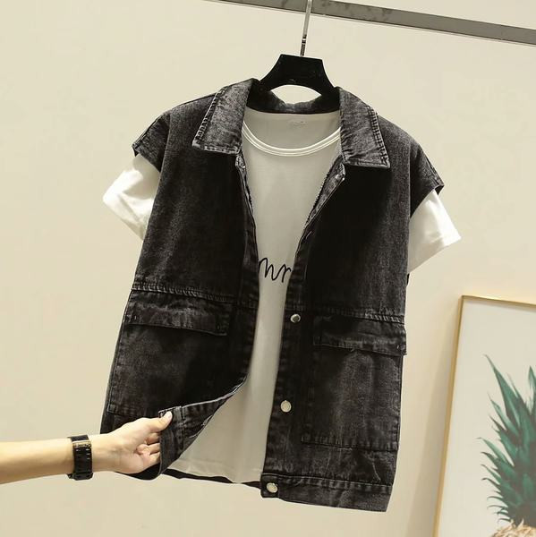 Sieviešu džinsa veste ar pogām un kabatām divi modeļi