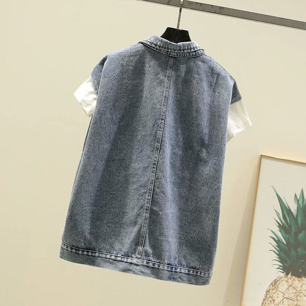 Sieviešu džinsa veste ar pogām un kabatām divi modeļi