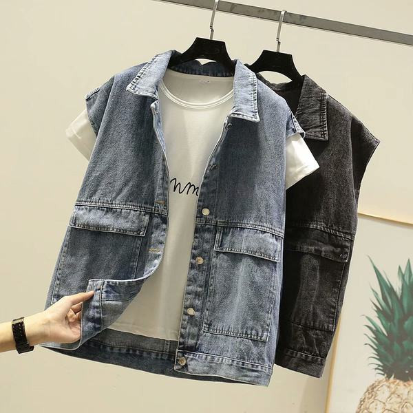 Sieviešu džinsa veste ar pogām un kabatām divi modeļi
