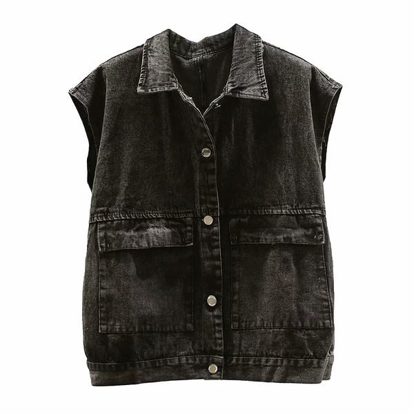 Sieviešu džinsa veste ar pogām un kabatām divi modeļi