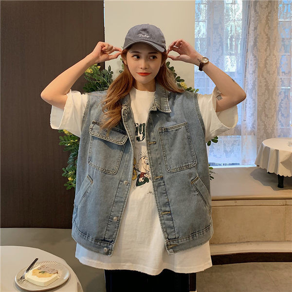 Γυναικείο γιλέκο casual με τσέπες - φαρδύ μοντέλο