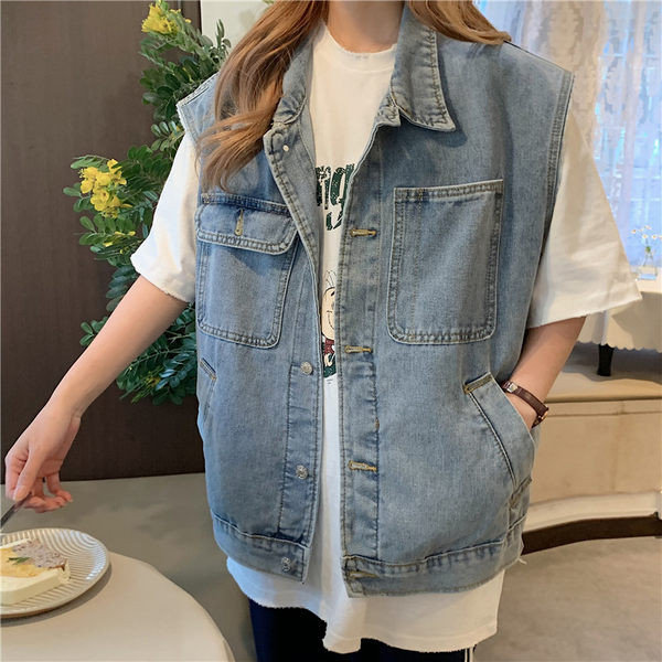 Γυναικείο γιλέκο casual με τσέπες - φαρδύ μοντέλο