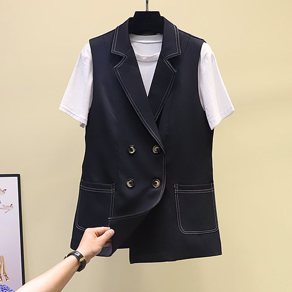 Ženski casual prsluk s gumbima i džepovima u crnoj boji