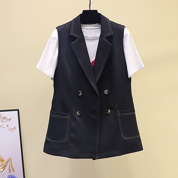 Ženski casual prsluk s gumbima i džepovima u crnoj boji