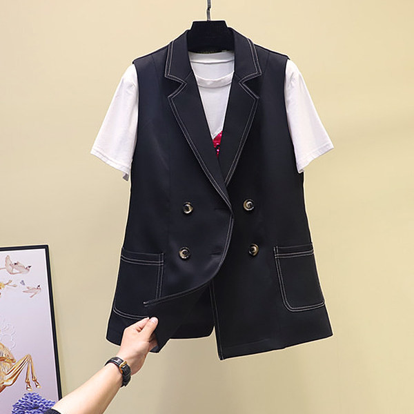 Ženski casual prsluk s gumbima i džepovima u crnoj boji