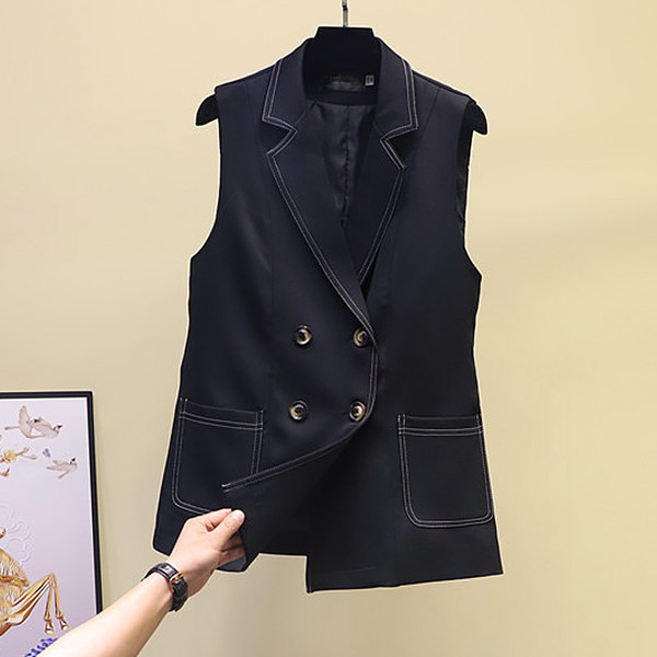 Ženski casual prsluk s gumbima i džepovima u crnoj boji