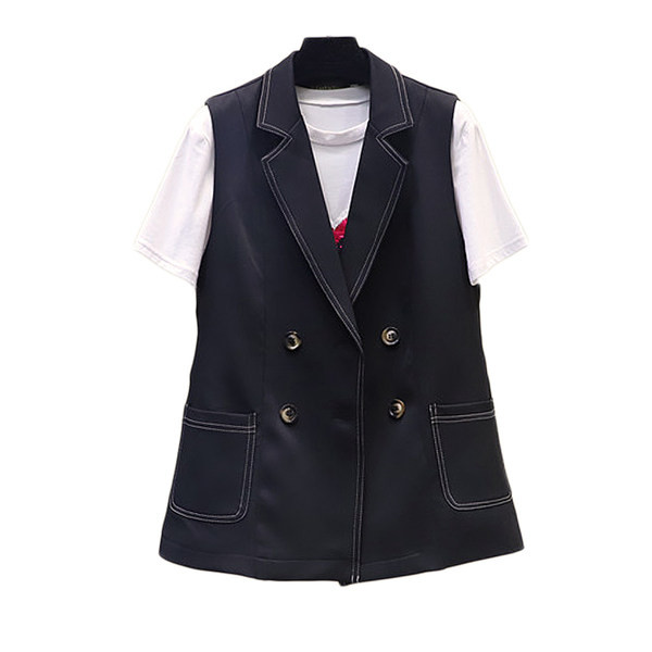 Ženski casual prsluk s gumbima i džepovima u crnoj boji