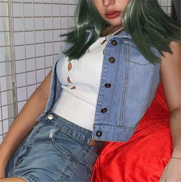 Kratki traper prsluk s gumbima i klasičnim ovratnikom