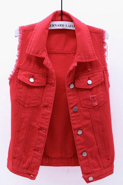 Jednobojni ženski prsluk s gumbima i džepovima - 5XL