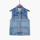 Γυναικείο γιλέκο τζιν με τσέπες και χρωματιστή φόδρα