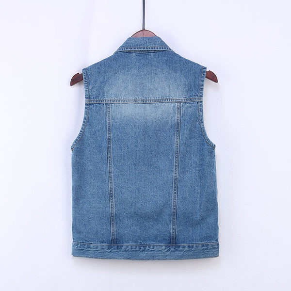 Γυναικείο γιλέκο τζιν με τσέπες και χρωματιστή φόδρα