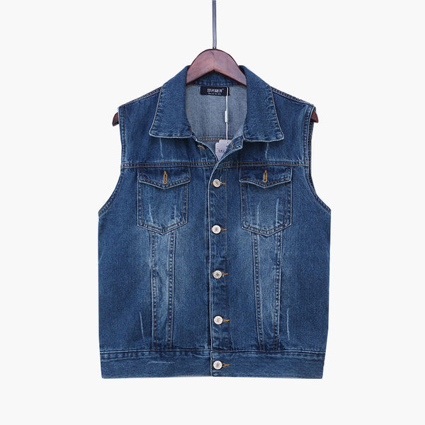 Γυναικείο γιλέκο τζιν σε απλό μοντέλο με κλασικό κολάρο