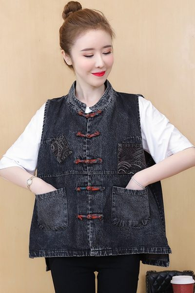 Sieviešu džinsa veste-retro stilā ar kabatām