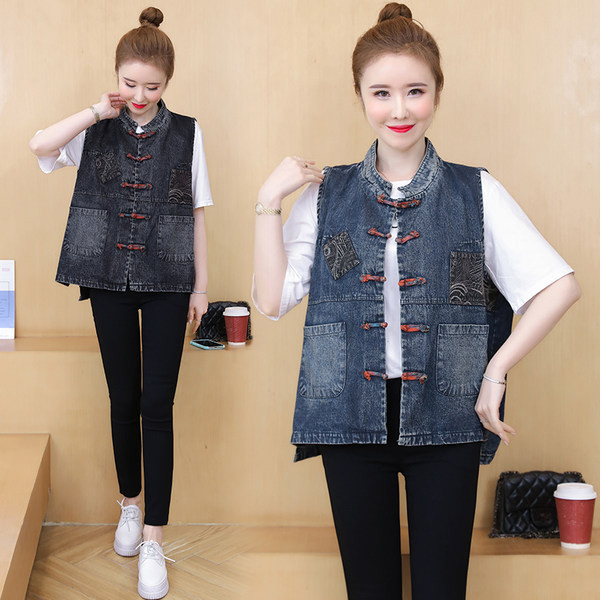 Sieviešu džinsa veste-retro stilā ar kabatām