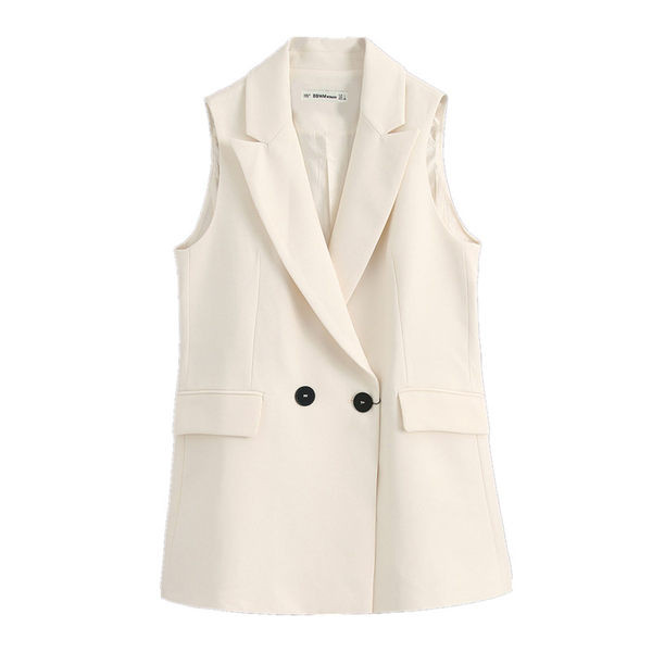 Ženski krojeni prsluk s dvorednim kopčanjem i imitacijom džepova