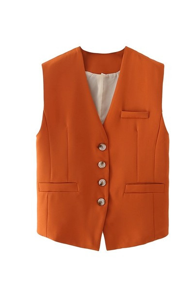 Ženski prsluk pripijenog modela s gumbima i imitacijom džepova