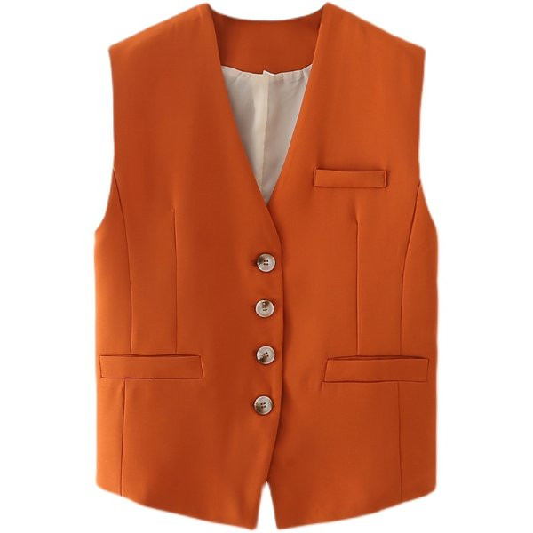 Ženski prsluk pripijenog modela s gumbima i imitacijom džepova