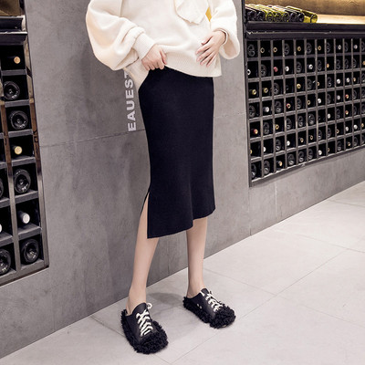 Stilingas moteriškas sijono tiesus modelis su skeltuku nėščiosioms