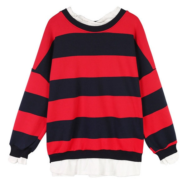 Μοντέρνα  γυναικεία ριγέ μπλούζα με μακριά μανίκια για έγκυες γυναίκες