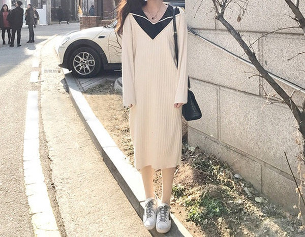 Ženska moderna haljina ravnog kroja s dugim rukavima za trudnice