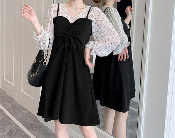 Haljina aktualnog ženskog kroja s dugim rukavima za trudnice