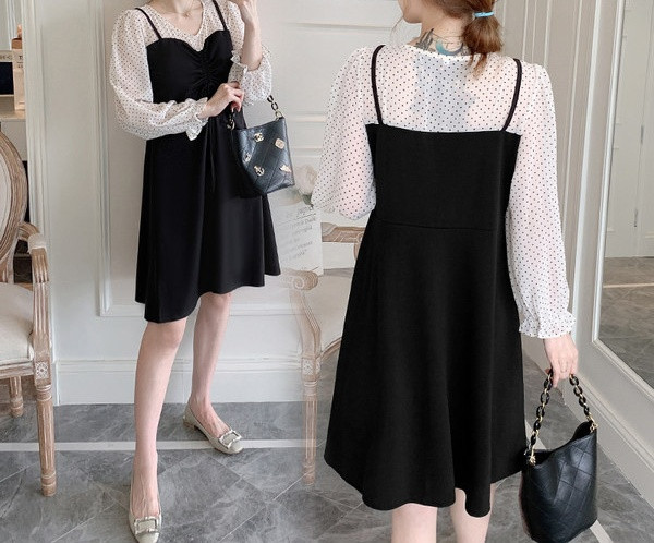 Haljina aktualnog ženskog kroja s dugim rukavima za trudnice