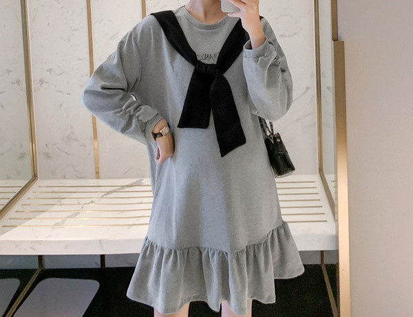 Ženska kratka haljina s dugim rukavima za trudnice