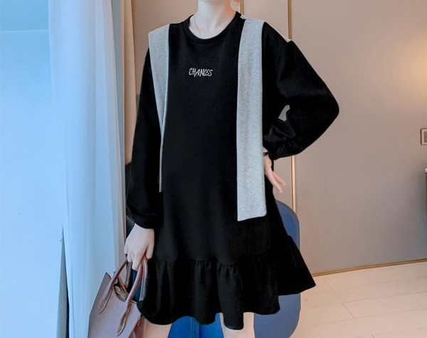 Ženska kratka haljina s dugim rukavima za trudnice