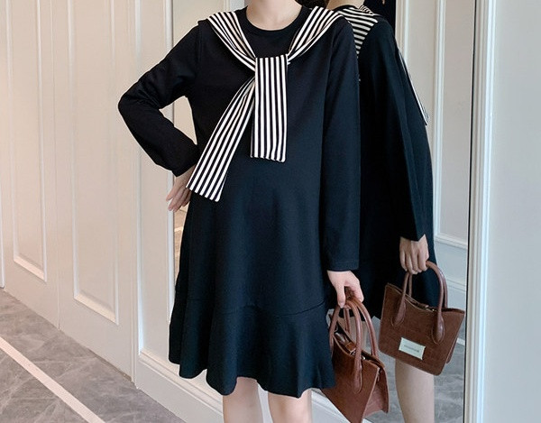 Elegantna ženska haljina s dugim rukavima i ovalnim izrezom za trudnice