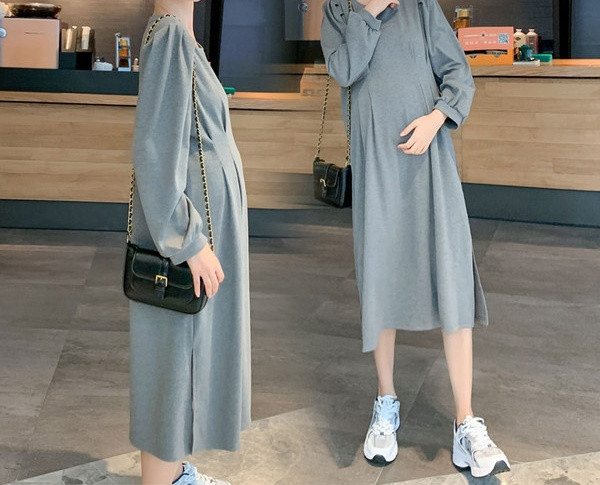 Ženska ležerna haljina jednobojnog modela s ovalnim izrezom za trudnice