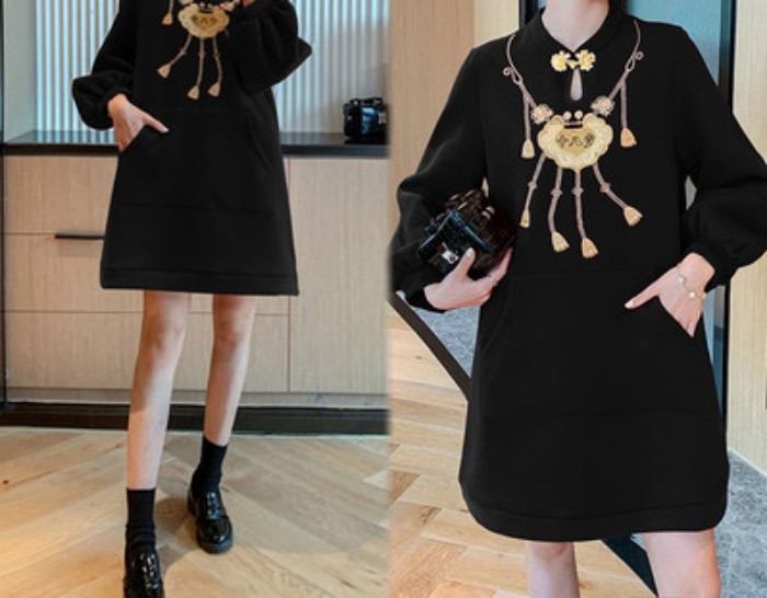 Elegantna ženska haljina s džepom za trudnice