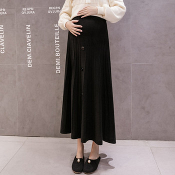 Модерна дамска разкроена дълга пола с копчета за бременни жени