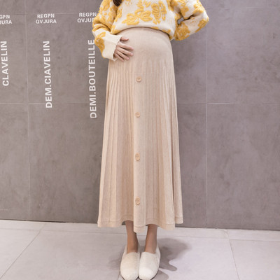 Šiuolaikinio moteriško kirpimo ilgas sijonas su sagomis nėščiosioms