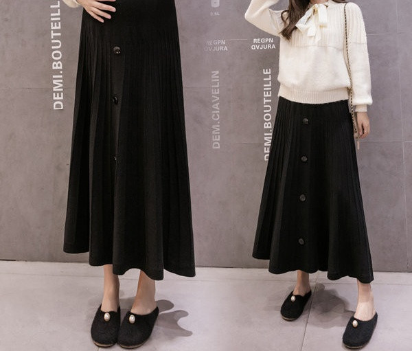 Šiuolaikinio moteriško kirpimo ilgas sijonas su sagomis nėščiosioms