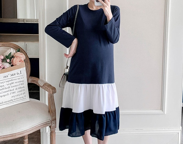 Ženska haljina s ovalnim izrezom i dugim rukavima za trudnice