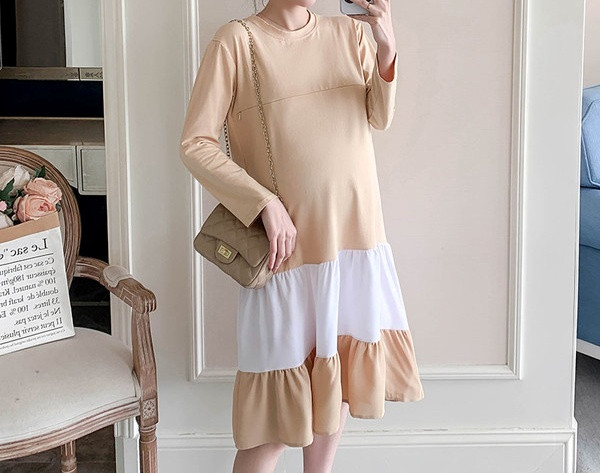 Ženska haljina s ovalnim izrezom i dugim rukavima za trudnice