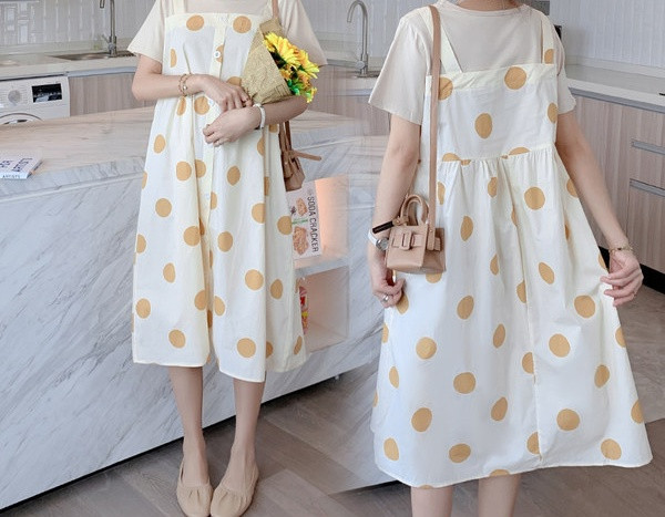 Moderna ženska haljina na točkice i ovalnog izreza za trudnice