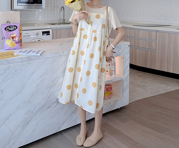Moderna ženska haljina na točkice i ovalnog izreza za trudnice