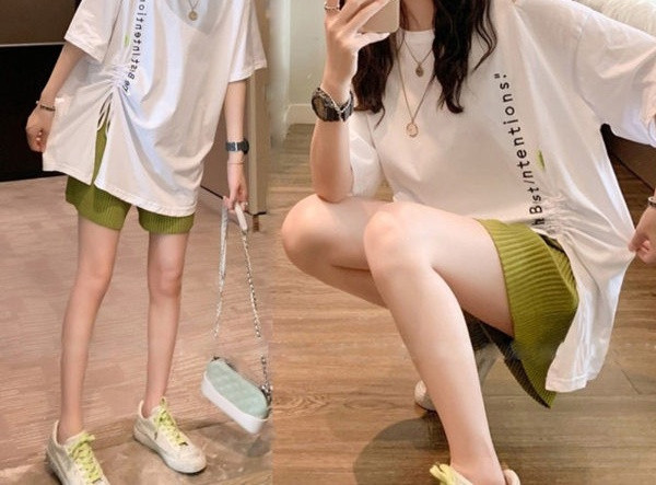 Γυναικείο σετ σορτς και μπλούζα με κορδόνια για έγκυες γυναίκες