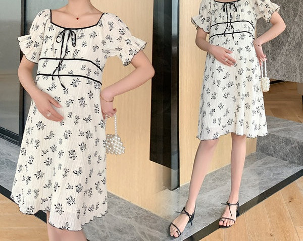 Ženska kratka haljina sa cvjetnim uzorkom za trudnice