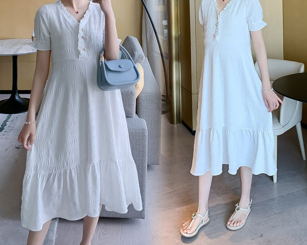 Ženski dugi model haljine na gumbe za trudnice