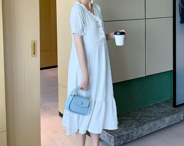 Ženski dugi model haljine na gumbe za trudnice