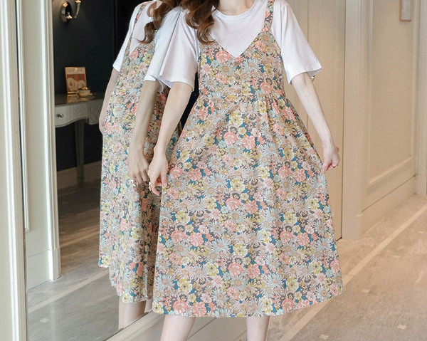 Casual γυναικείο φόρεμα με λουλουδάτο μοτίβο και κοντά μανίκια για έγκυες γυναίκες