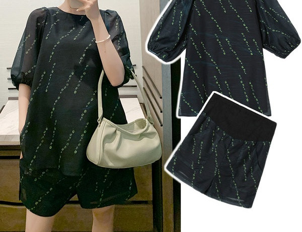 Šiuolaikinis moteriškas palaidinės ir šortų komplektas nėščiosioms