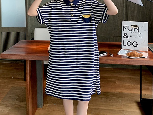 Γυναικείο φόρεμα με κουμπιά ριγέ μοτίβο για έγκυες γυναίκες