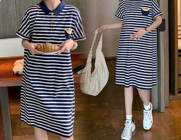 Γυναικείο φόρεμα με κουμπιά ριγέ μοτίβο για έγκυες γυναίκες